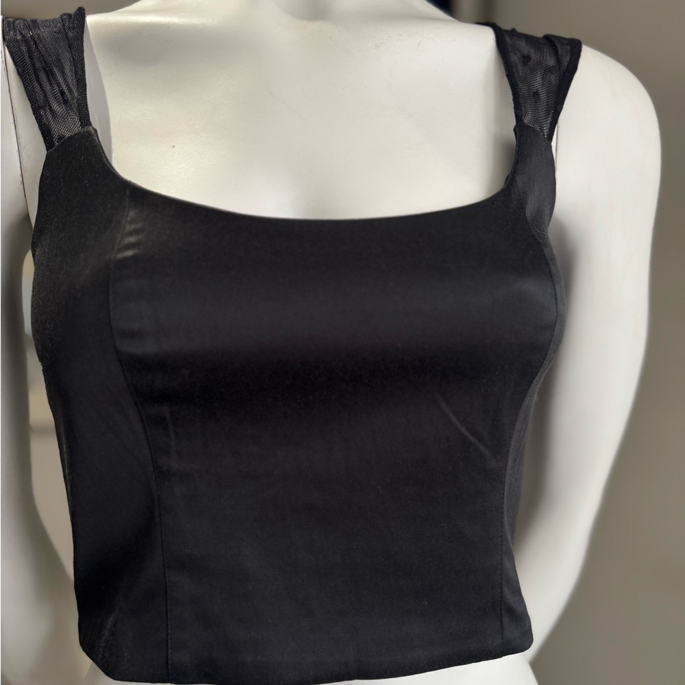 Black Satin Cropped Tank